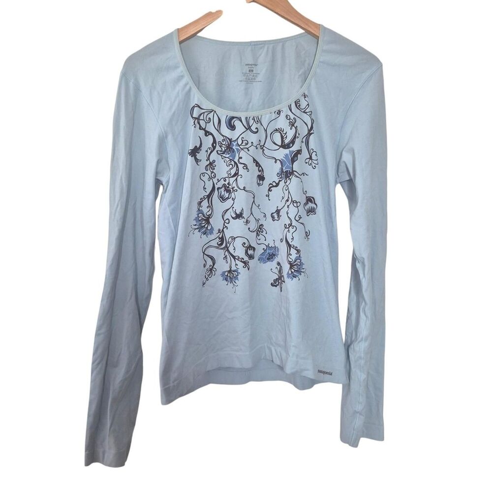 Patagonia Body Y2K Blue Long Sleeve Top with Floral Design Size Large
